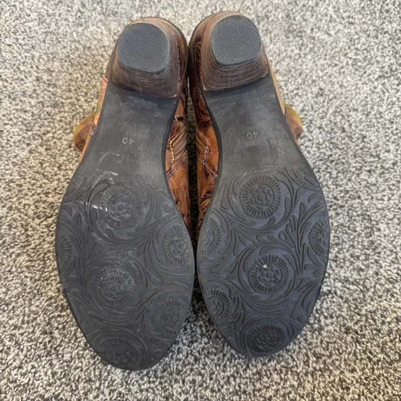 L’artiste Water lily Ankle Booties Boots Size 40 Side Zip Floral Brown Leather - Picture 9 of 9